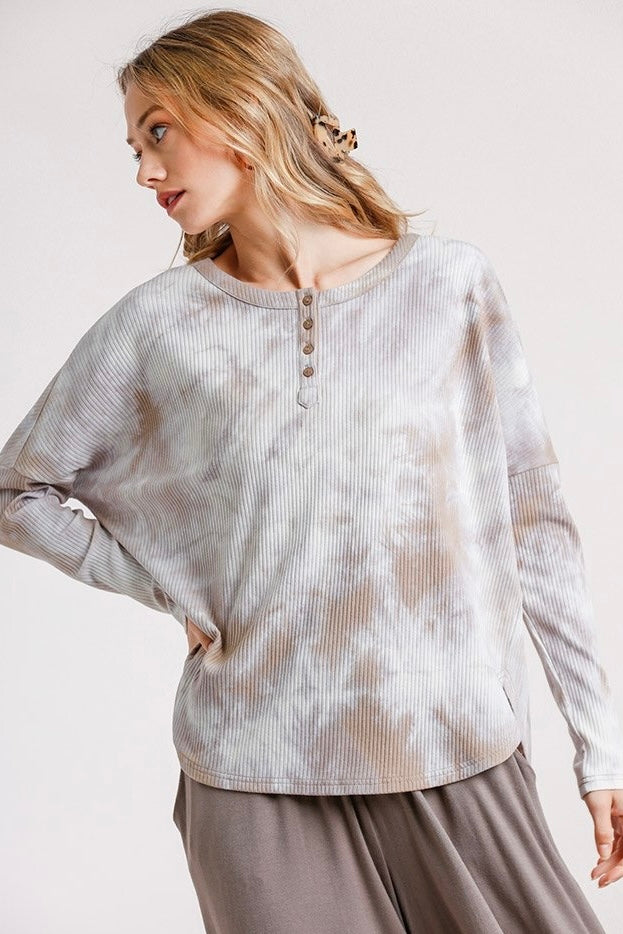 Tie Dye Round Neck Rib Top