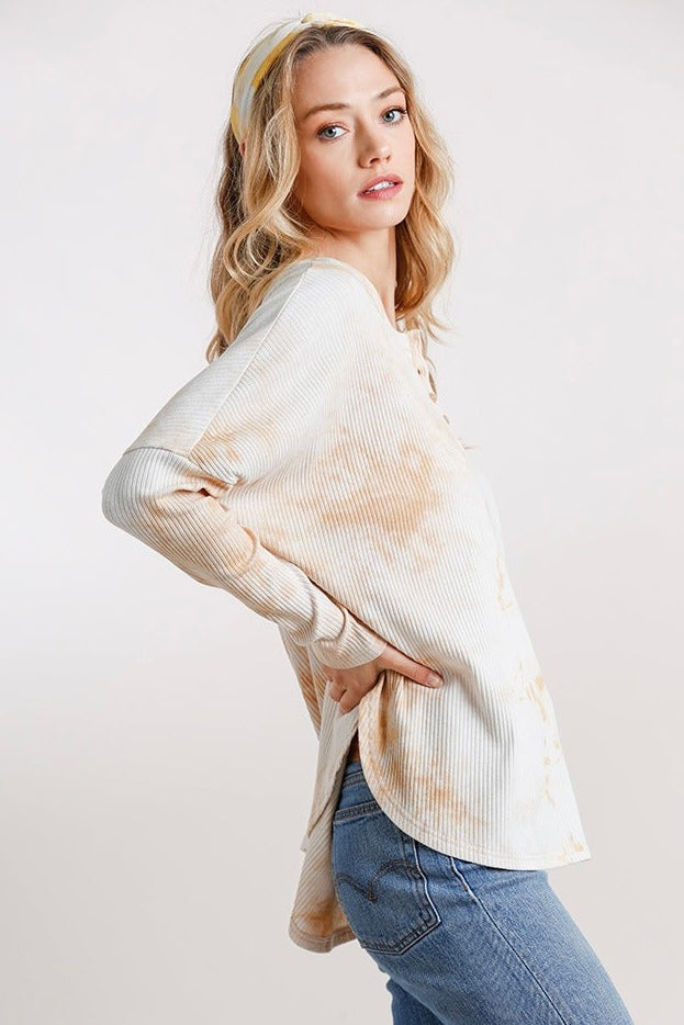 Tie Dye Round Neck Rib Top