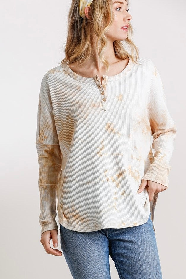 Tie Dye Round Neck Rib Top