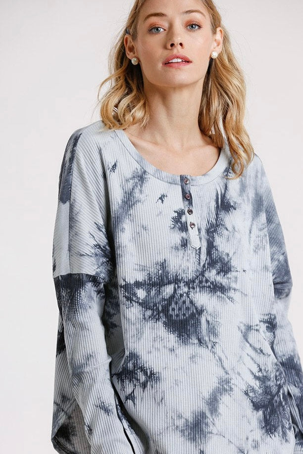 Tie Dye Round Neck Rib Top