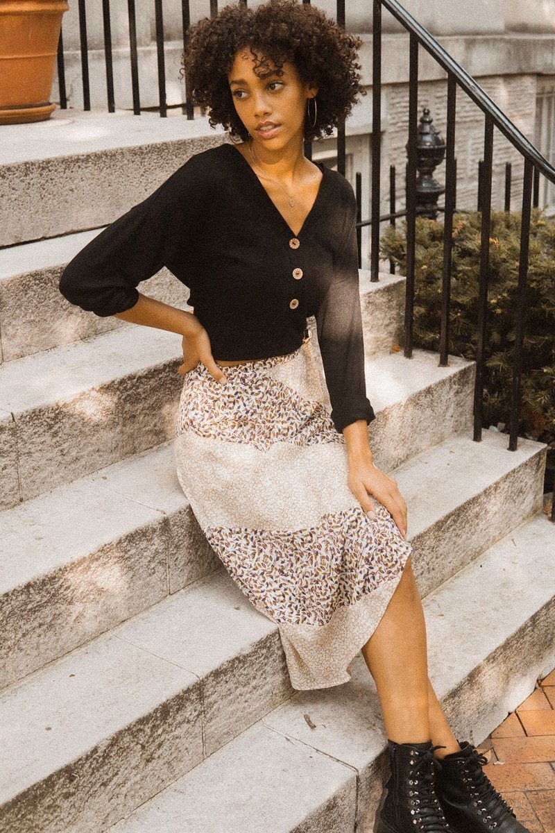 Floral Print Woven Midi Skirt