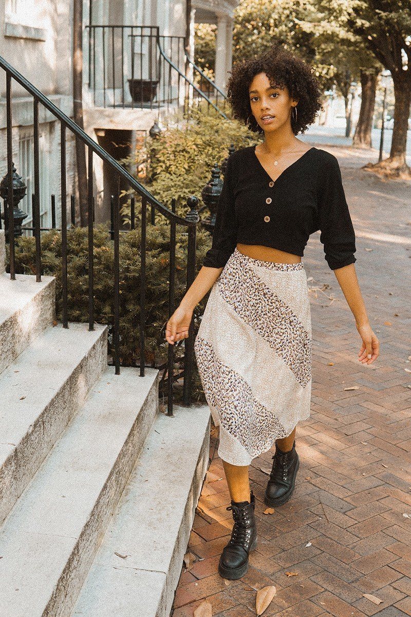Floral Print Woven Midi Skirt