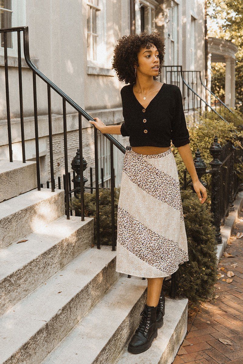 Floral Print Woven Midi Skirt