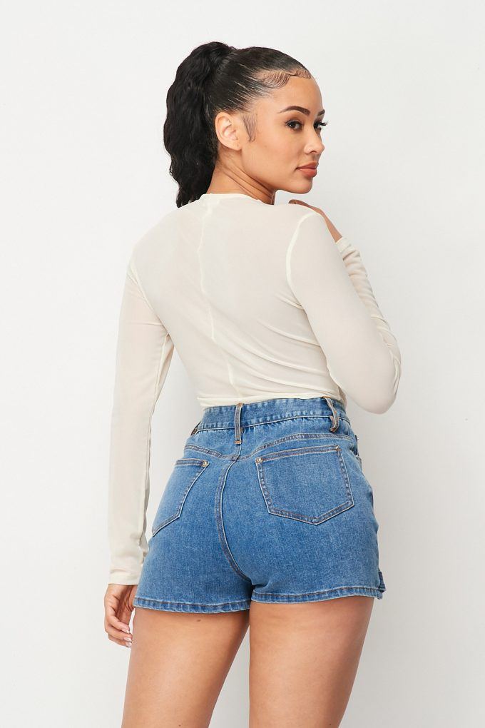 Fishnet Sheer Mesh Back Deep V-Neck Bodysuit