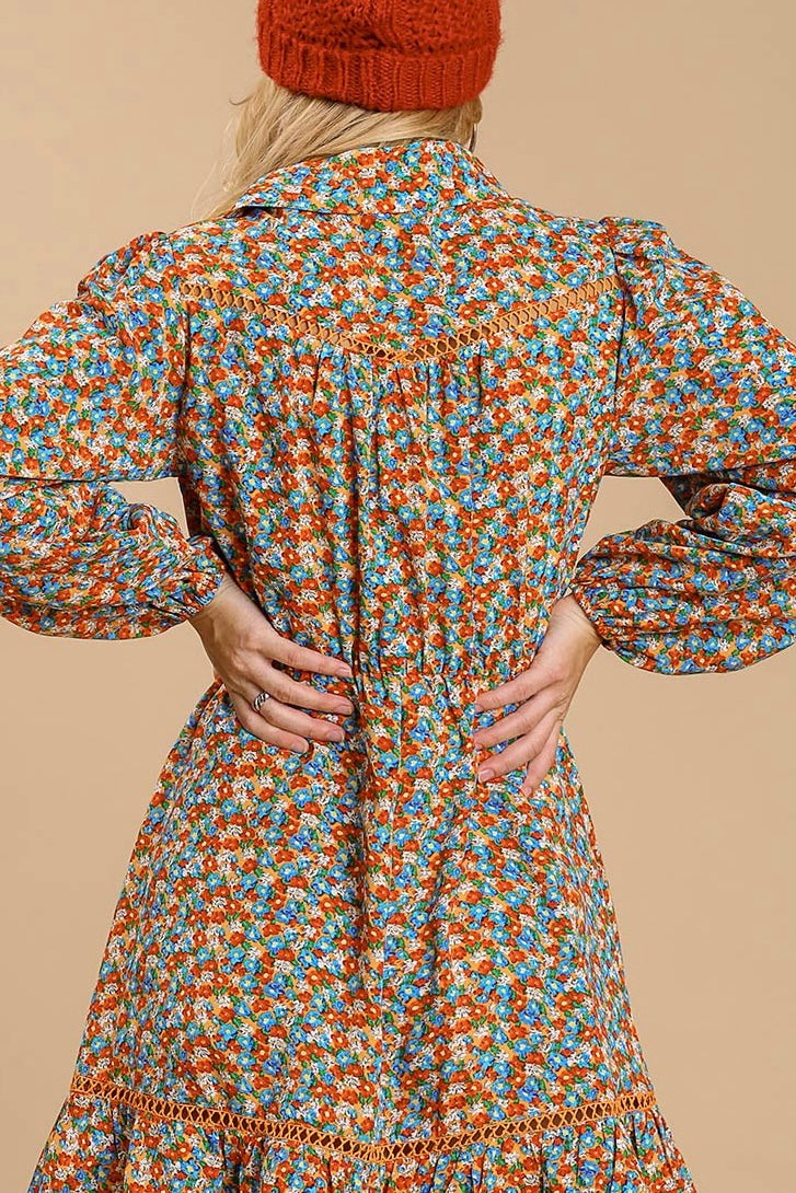 Button Down Floral Print Dress