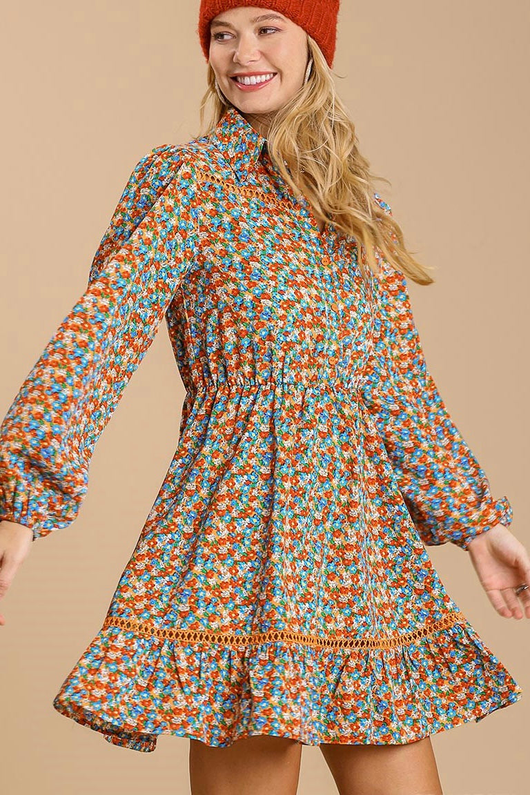 Button Down Floral Print Dress