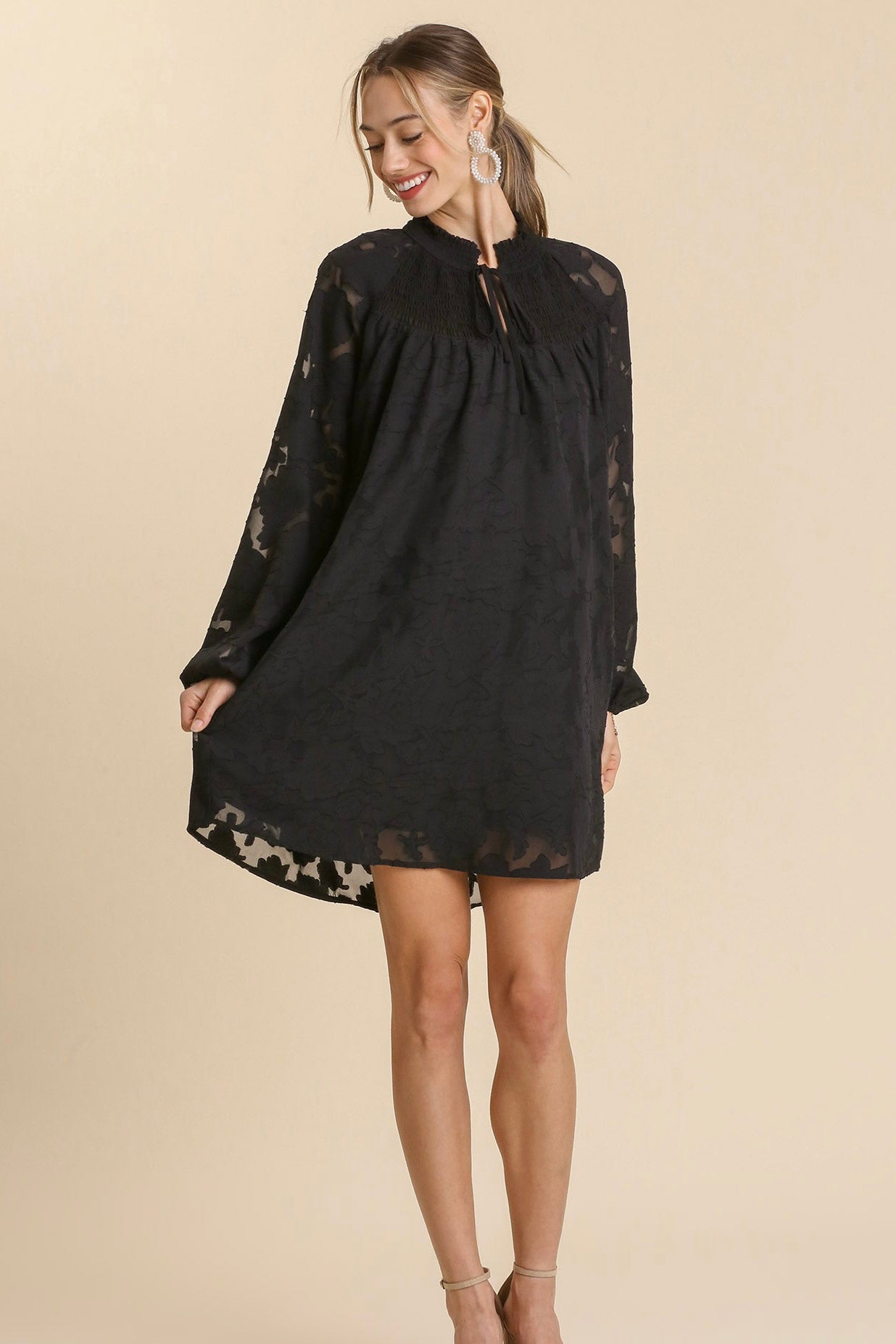 Raglan Smocked Neck Dress