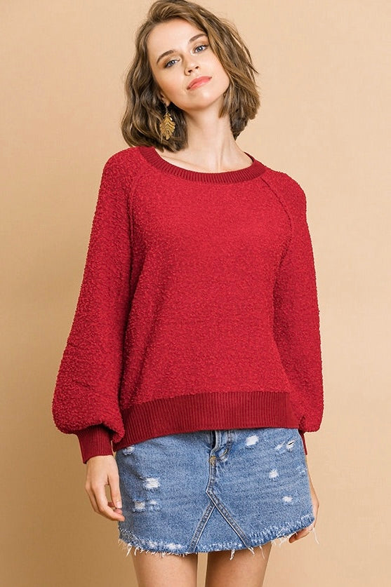 Puff Slv Boat Neck Sweater