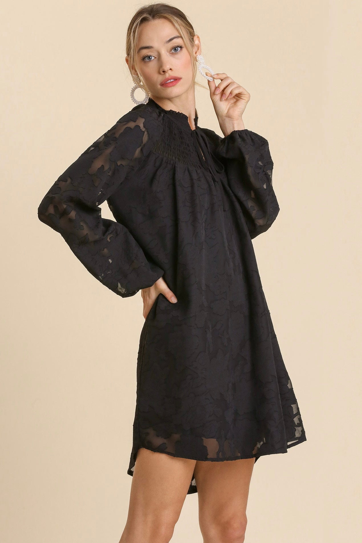 Raglan Smocked Neck Dress