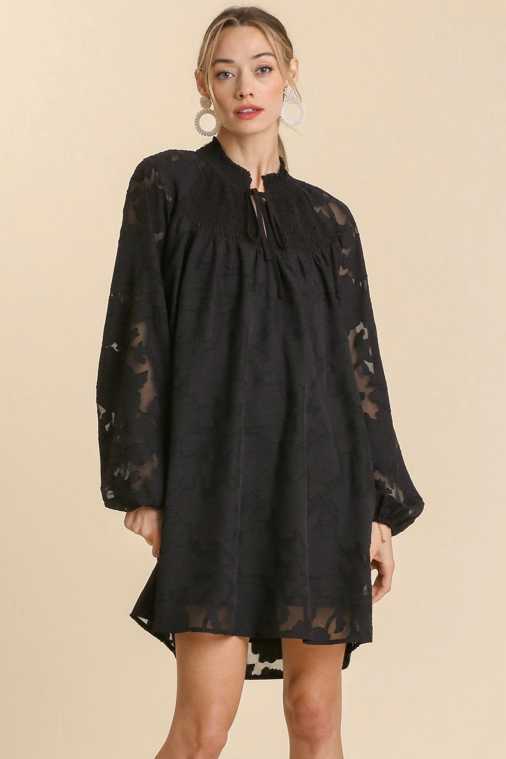Raglan Smocked Neck Dress