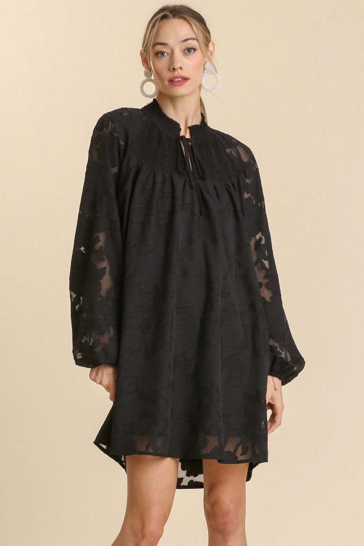 Raglan Smocked Neck Dress