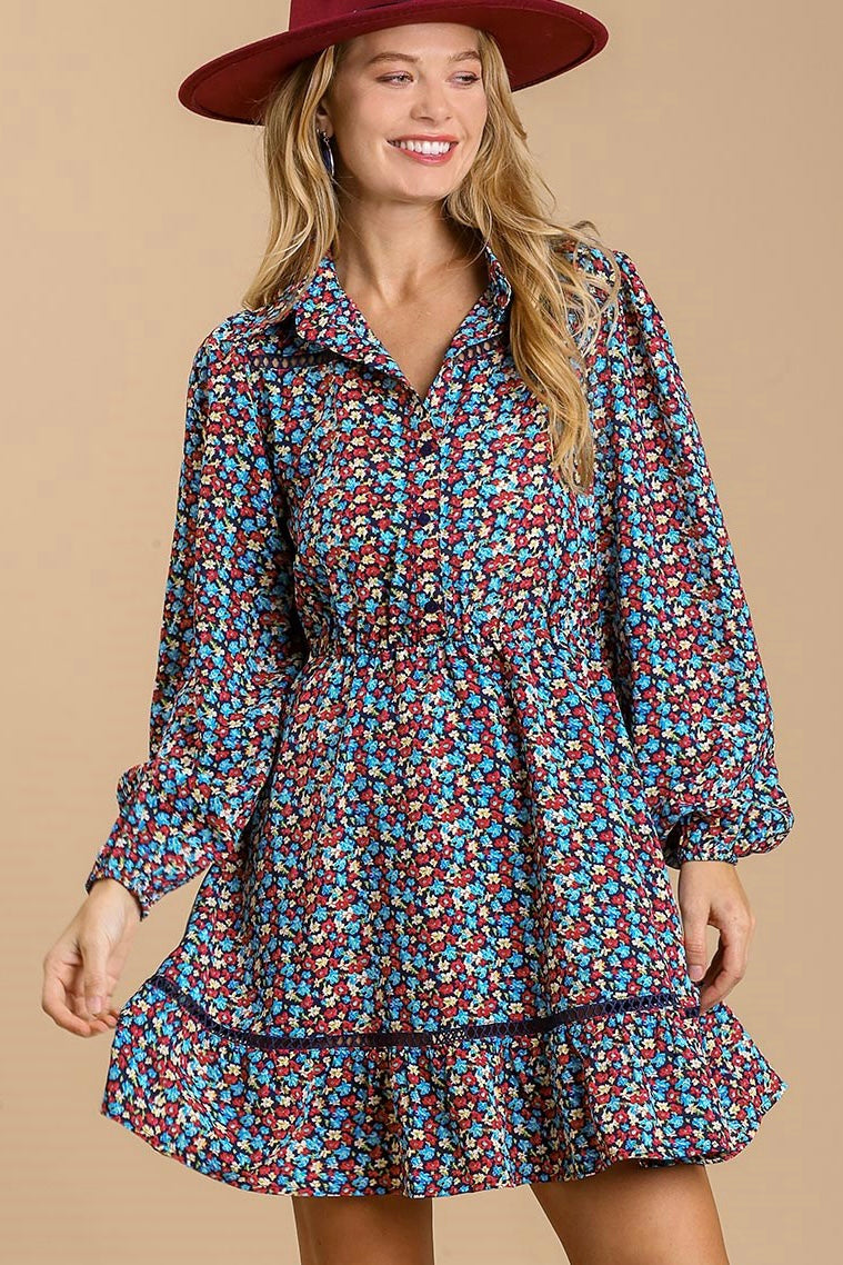 Button Down Floral Print Dress