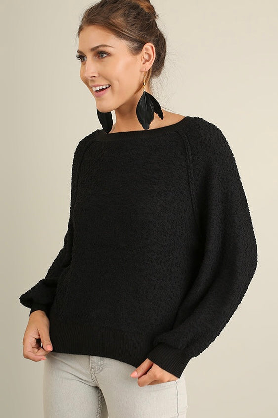 Puff Slv Boat Neck Sweater