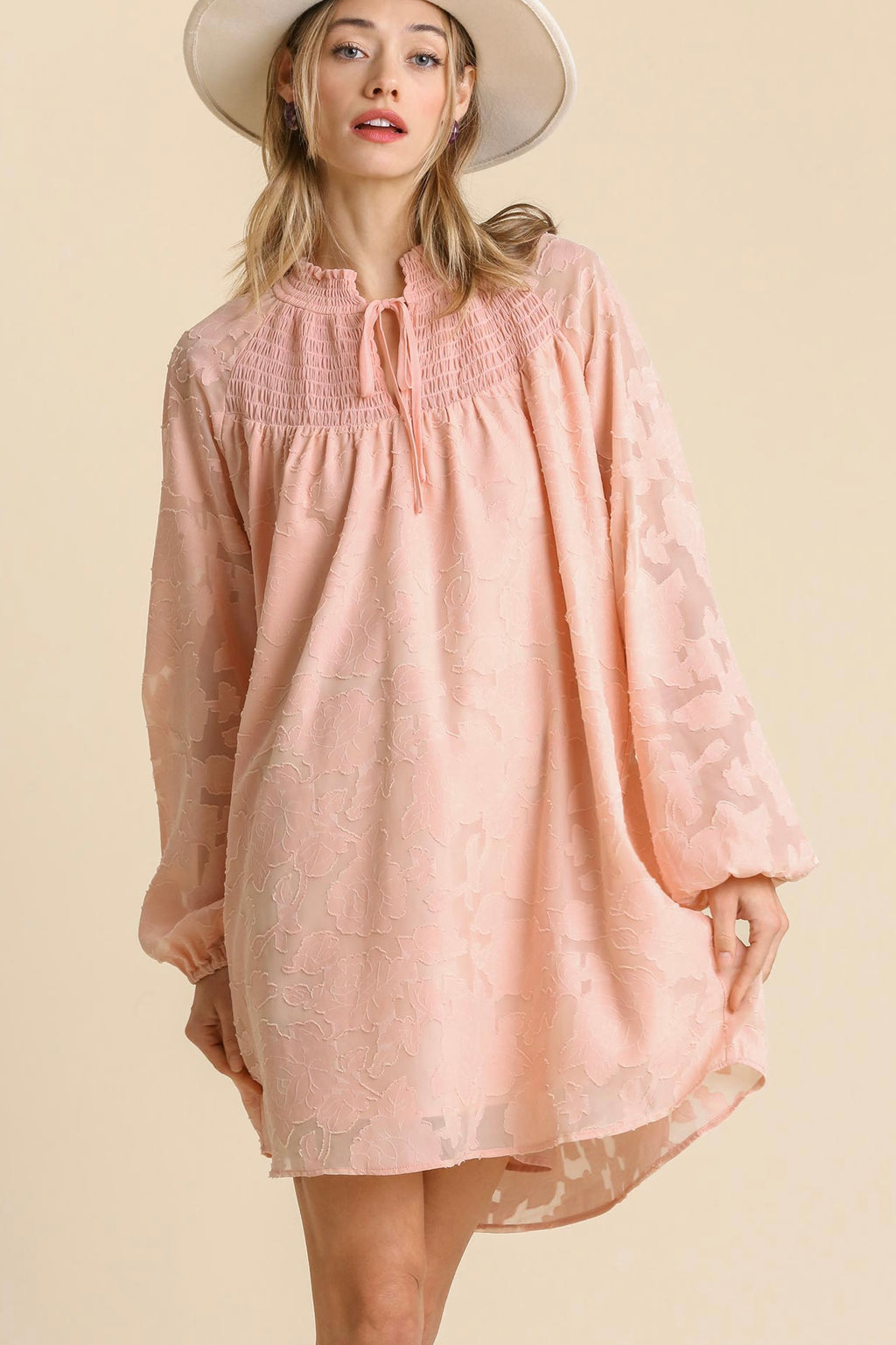 Raglan Smocked Neck Dress