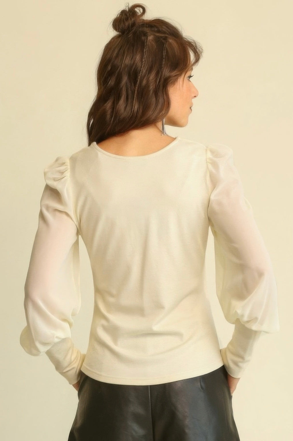 Puff Knit & Chiffon Top