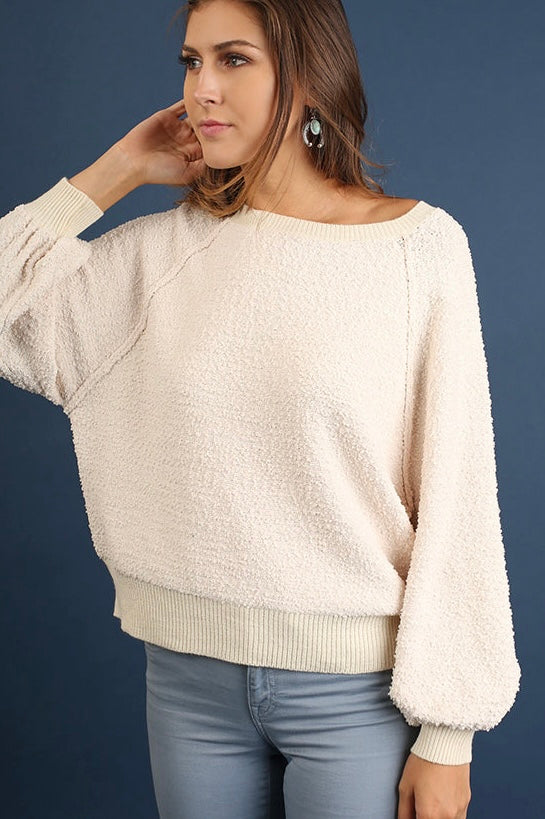 Puff Slv Boat Neck Sweater