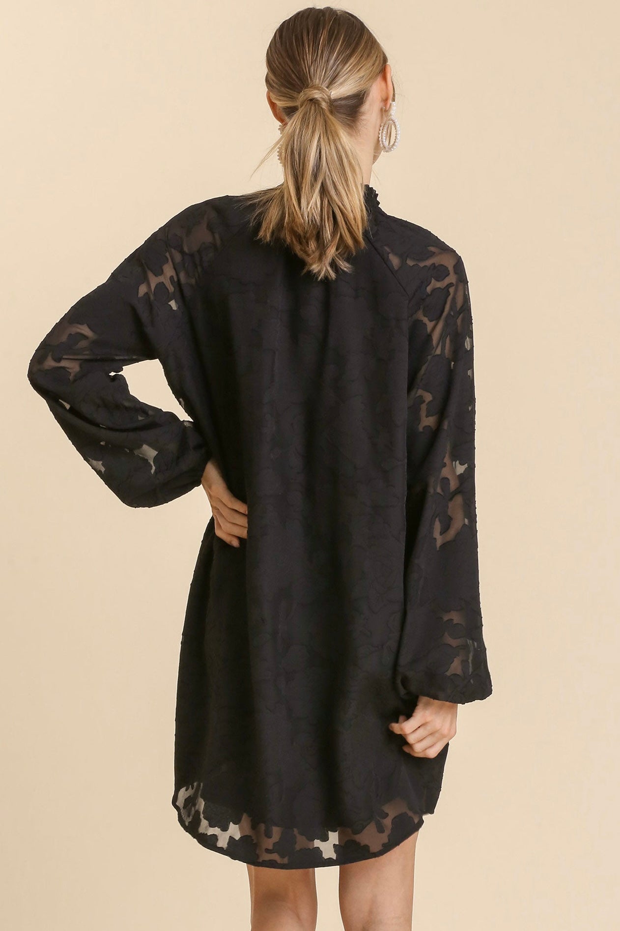 Raglan Smocked Neck Dress
