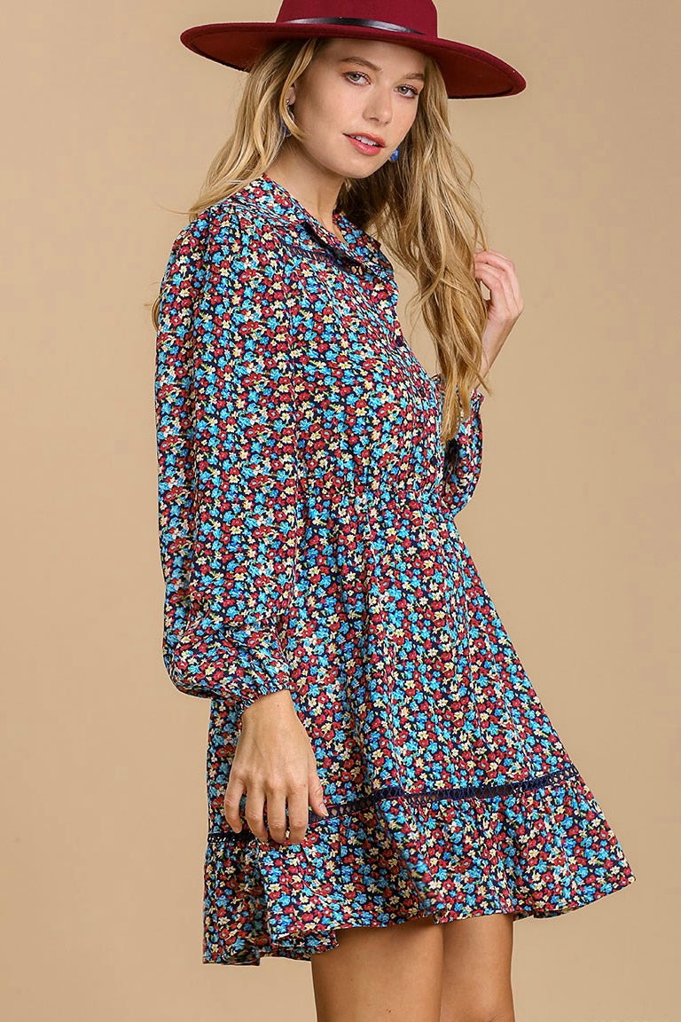 Button Down Floral Print Dress