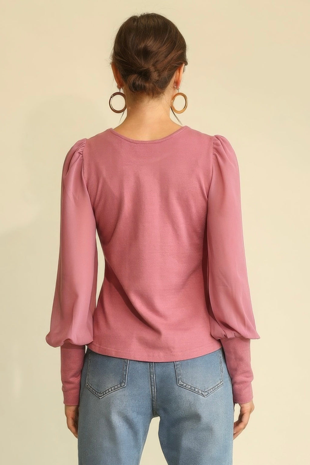 Puff Knit & Chiffon Top