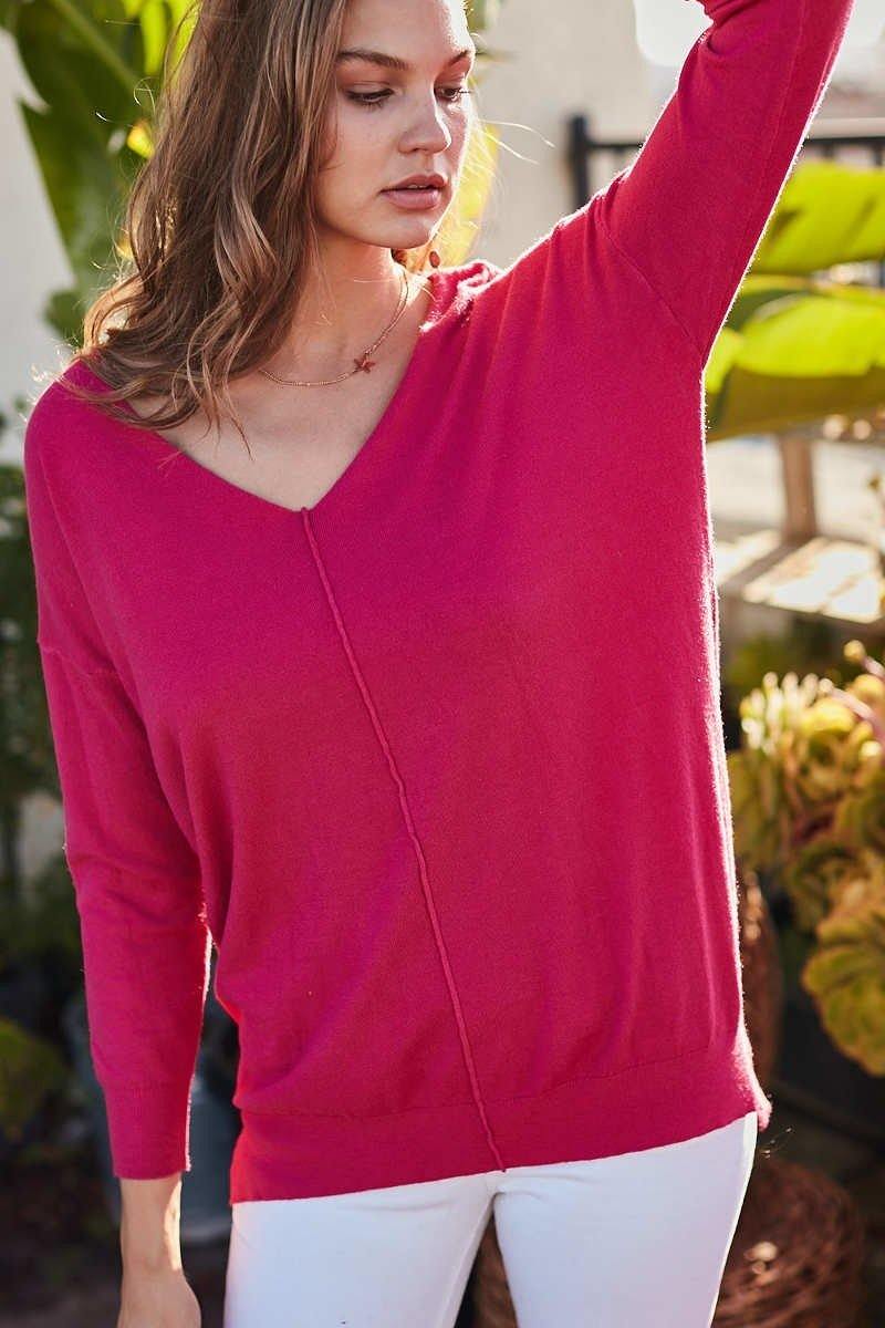 V-Neck Side Slit Hi-Lo Sweater