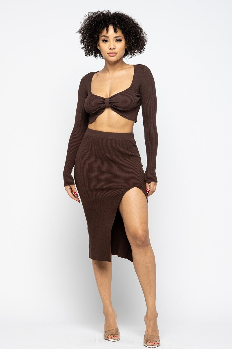2-Piece High Slit Skirt Set