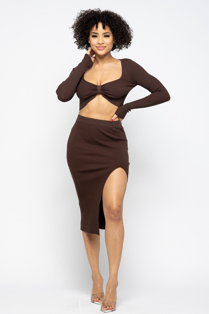 2-Piece High Slit Skirt Set