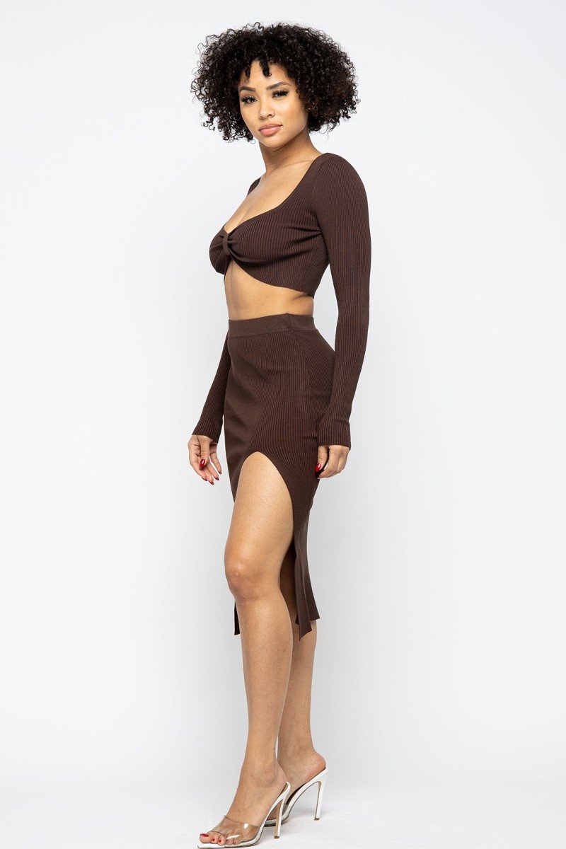 2-Piece High Slit Skirt Set