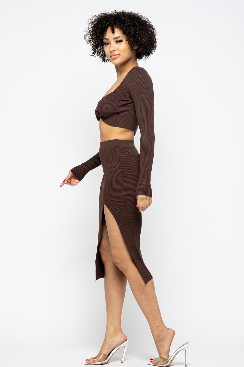 2-Piece High Slit Skirt Set