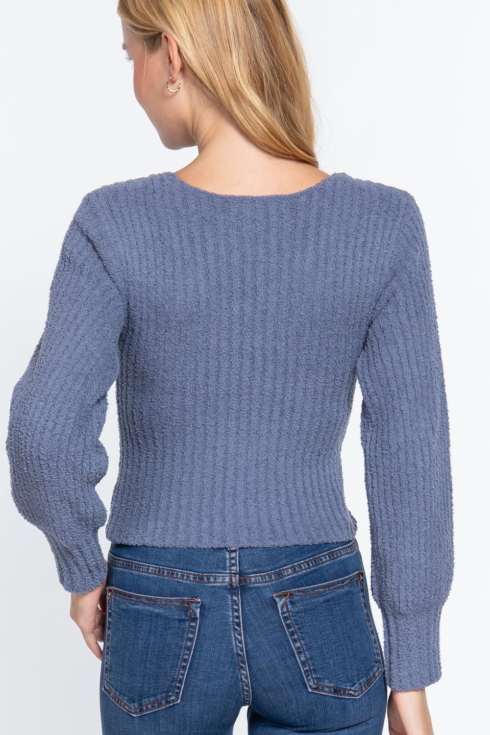 Long Slv V-Neck Rib Sweater