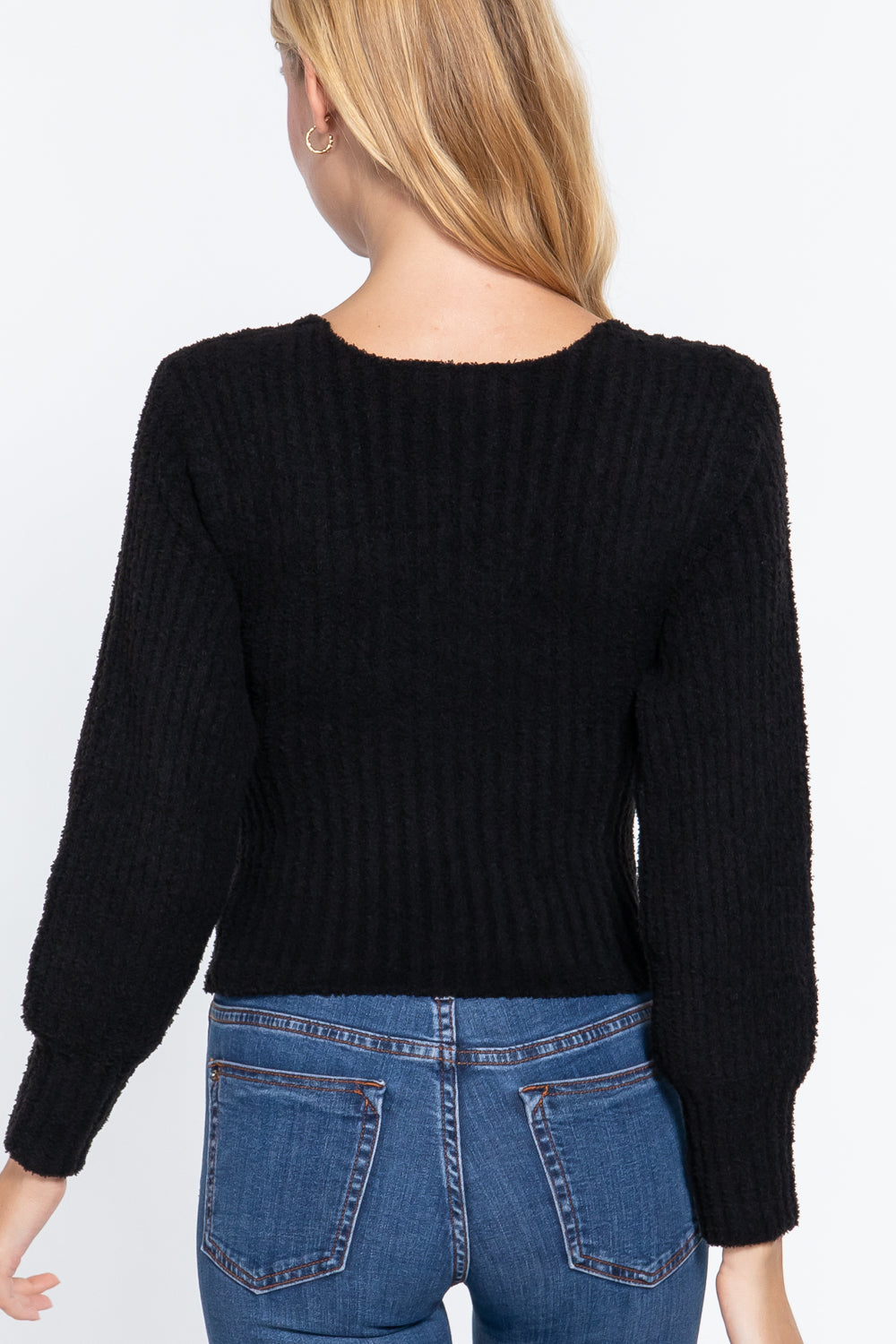 Long Slv V-Neck Rib Sweater
