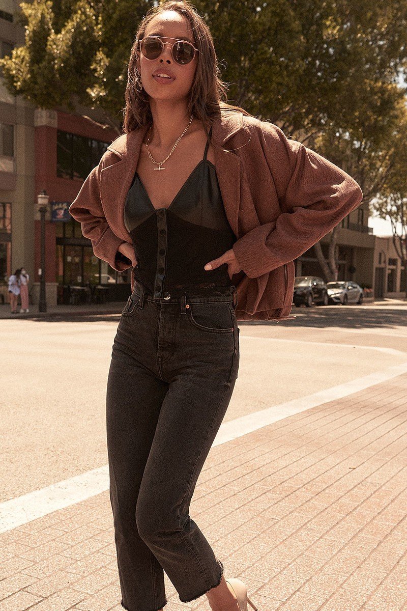 Faux Leather & Lace Camisole Top