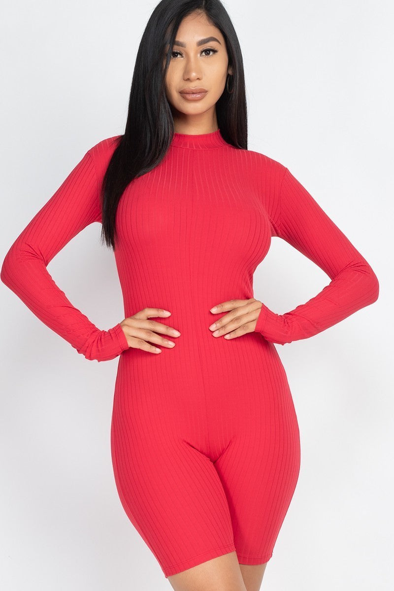 Mock Neck Rib Knit Romper