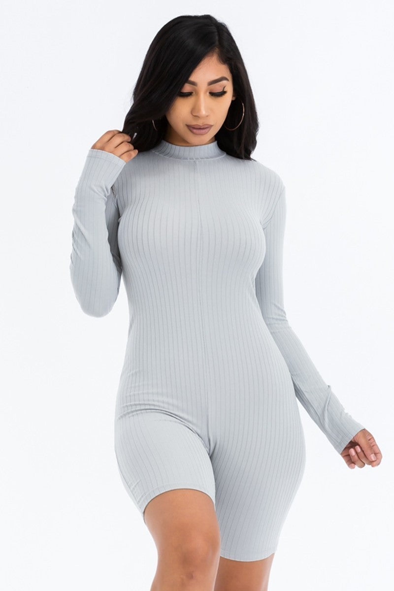 Mock Neck Rib Knit Romper