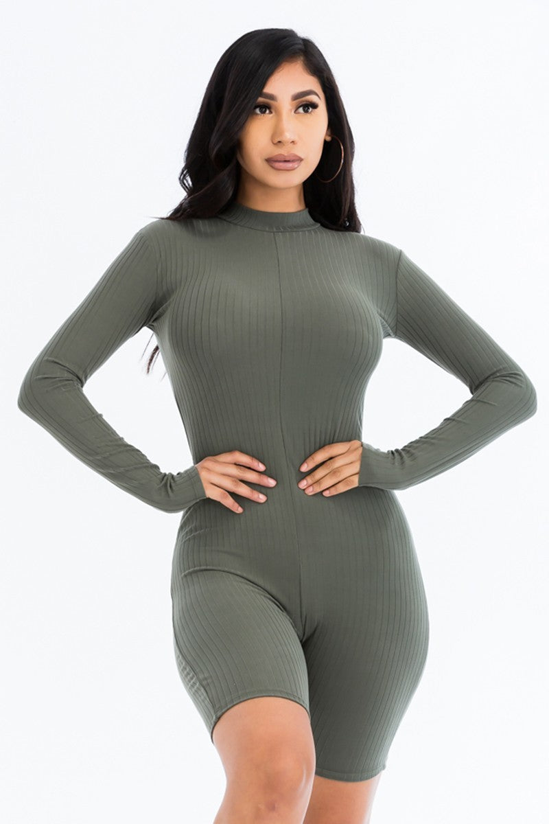 Mock Neck Rib Knit Romper