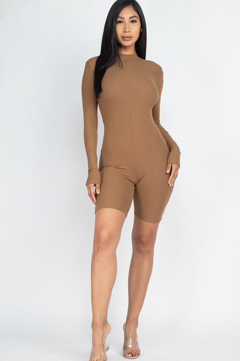 Mock Neck Rib Knit Romper