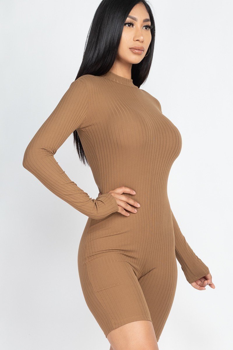 Mock Neck Rib Knit Romper