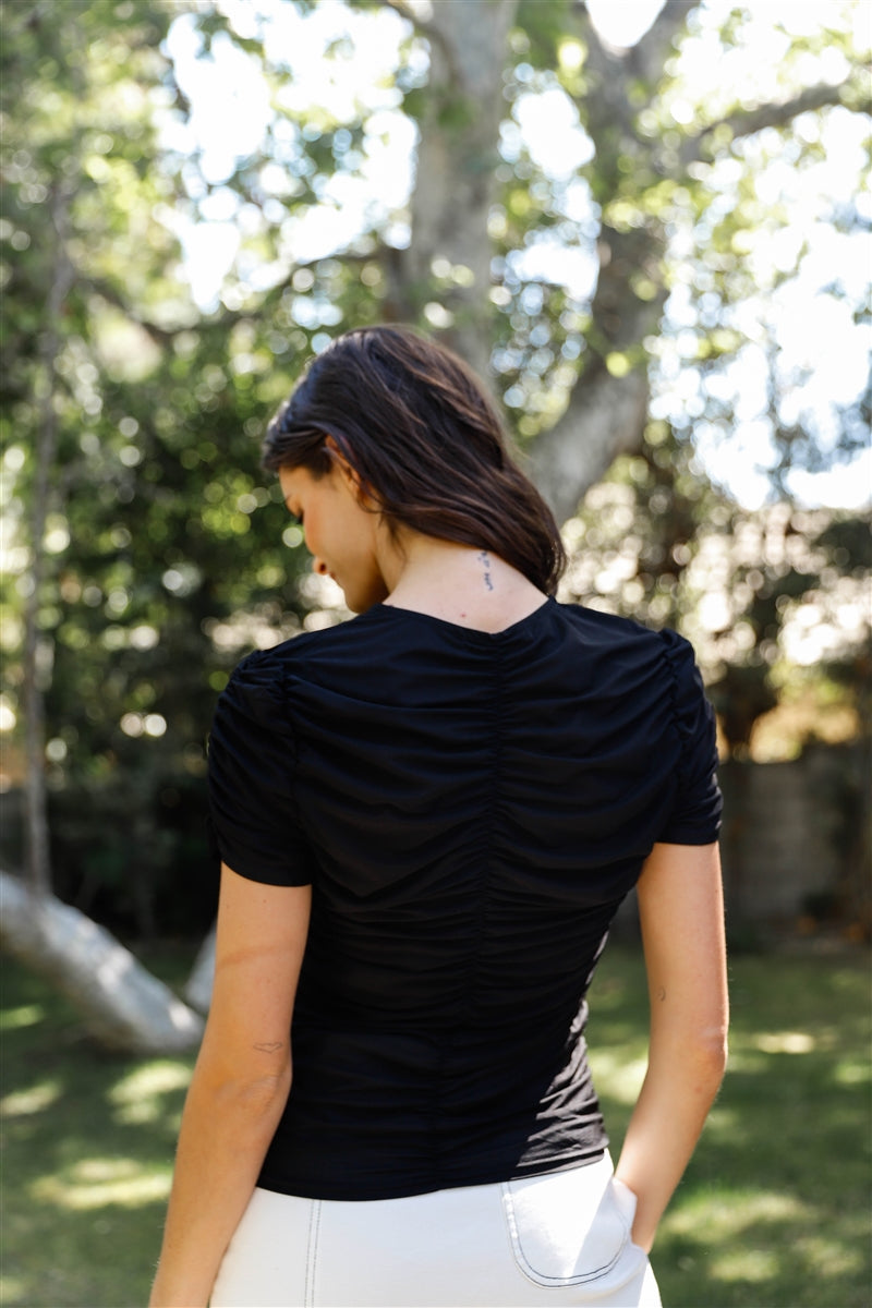 Mesh Ruched Cutout Top