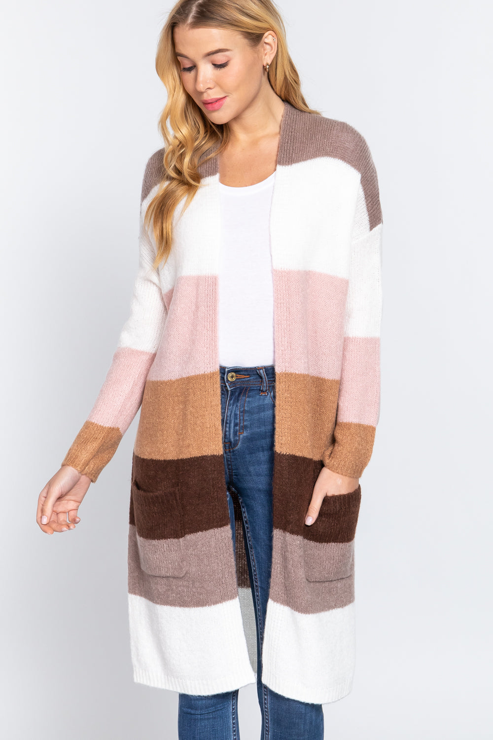 Color Block Open Cardigan