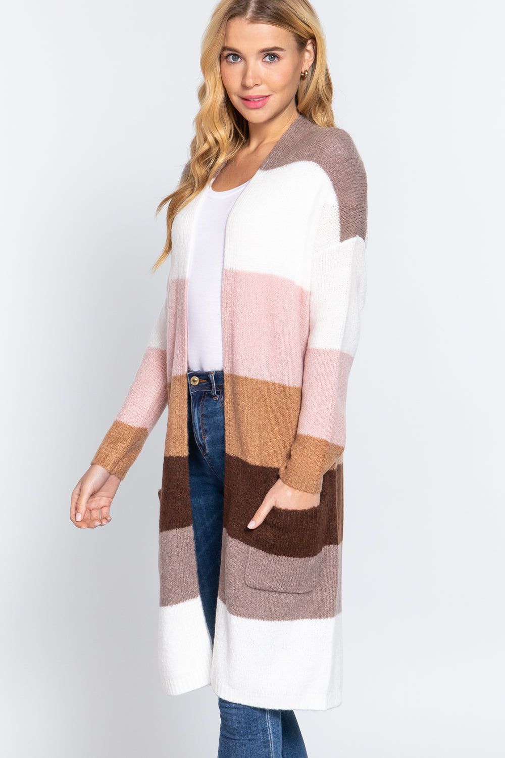 Color Block Open Cardigan