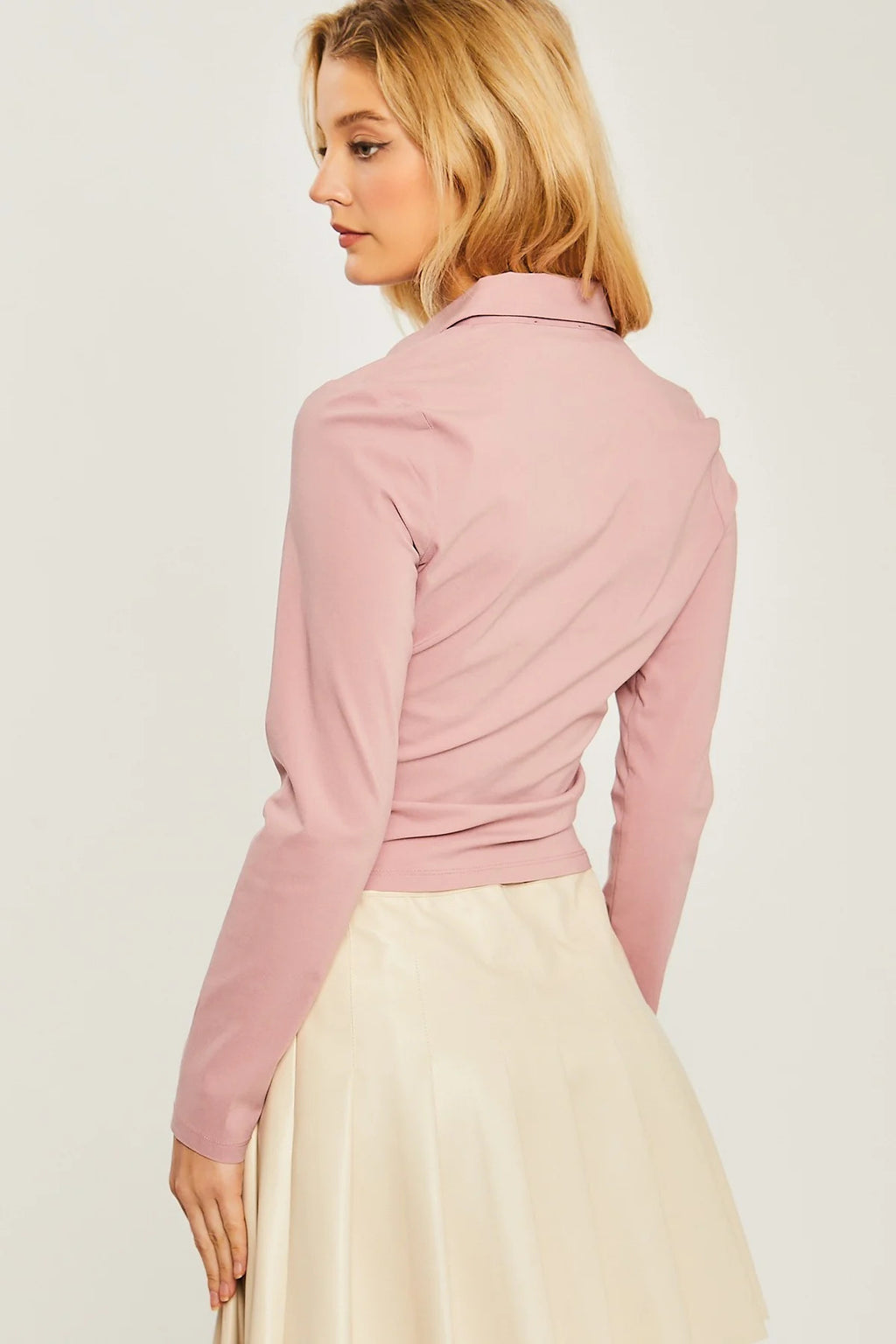 Woven Ruched Long Slv Shirt