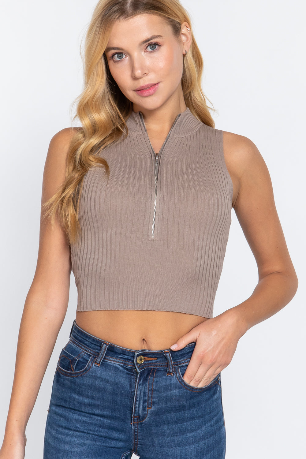 Sleeveless Rib Knit Crop Top