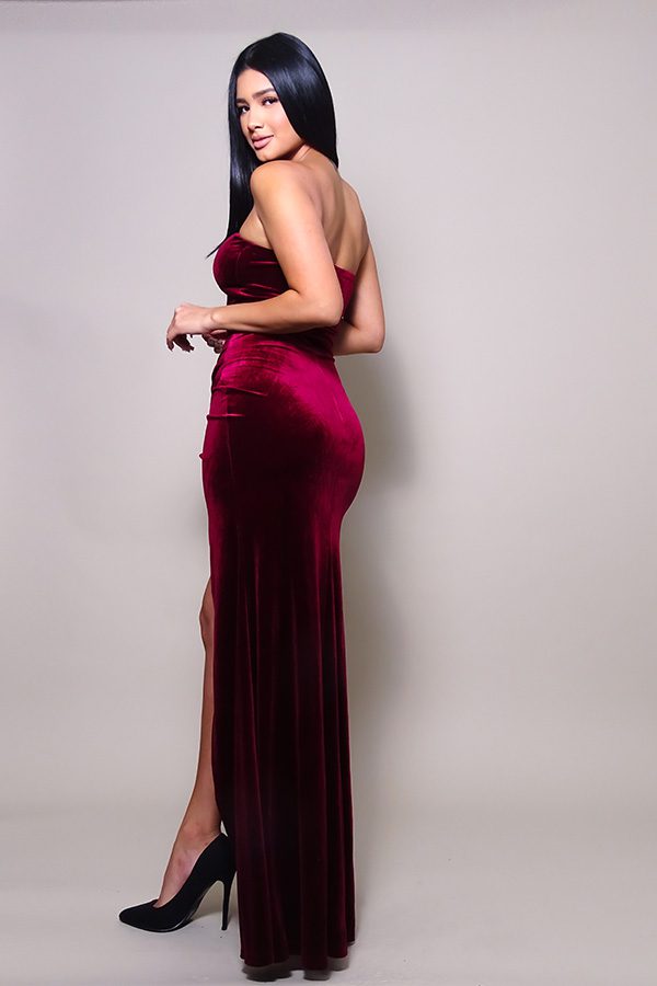 Strapless Velvet Maxi Dress