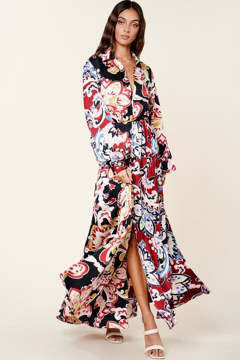Silk Print Maxi Dress