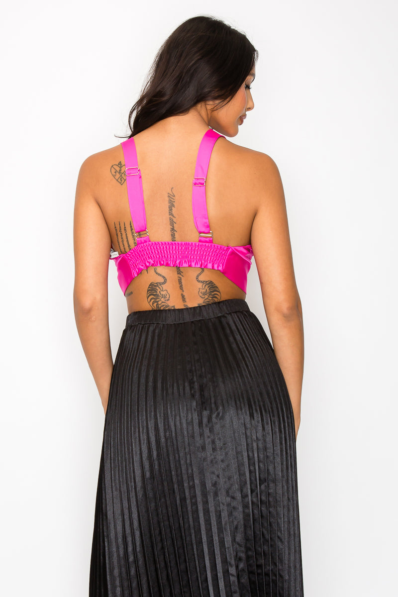 Satin V-Neck Bra Crop Top
