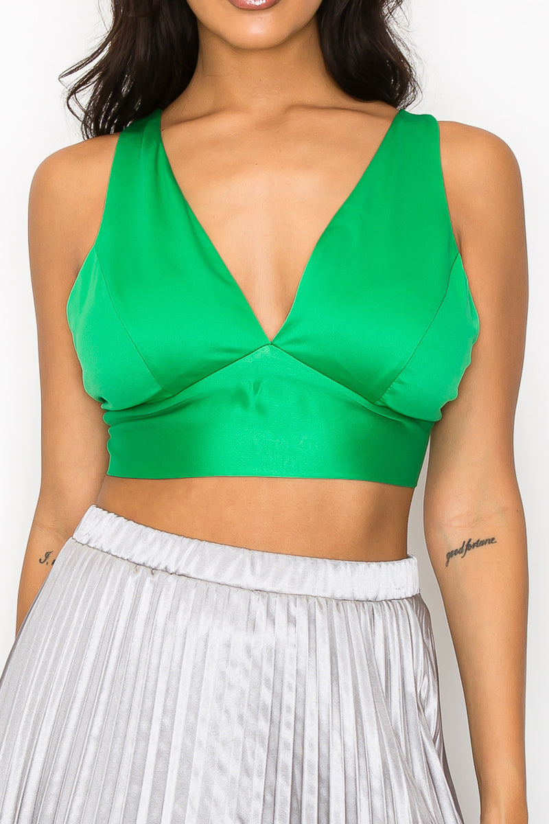 Satin V-Neck Bra Crop Top