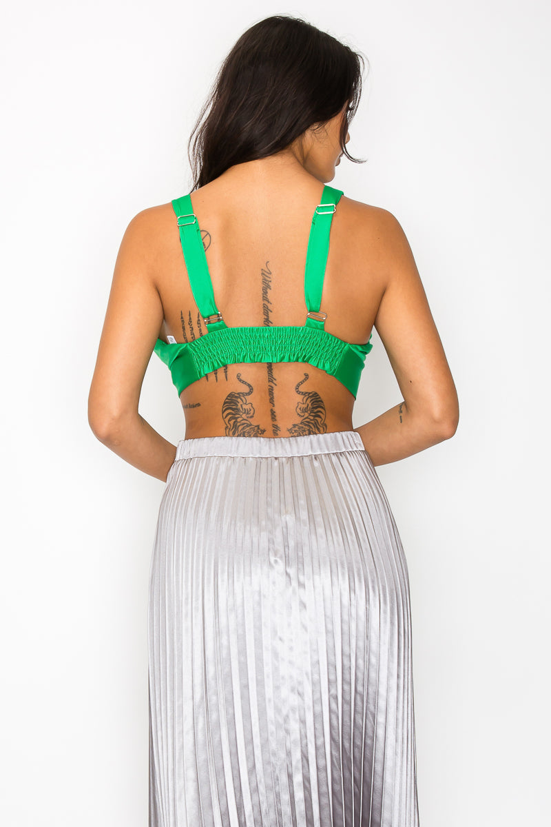 Satin V-Neck Bra Crop Top