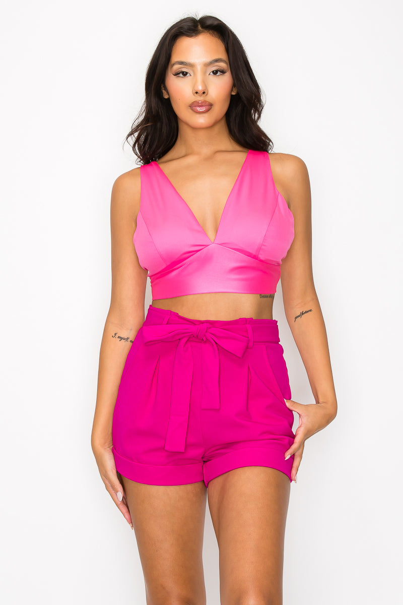 Satin V-Neck Bra Crop Top