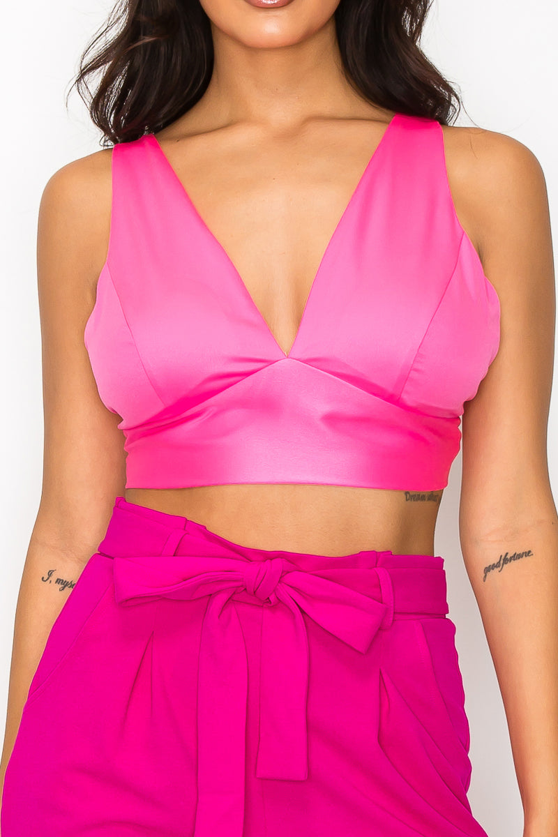Satin V-Neck Bra Crop Top