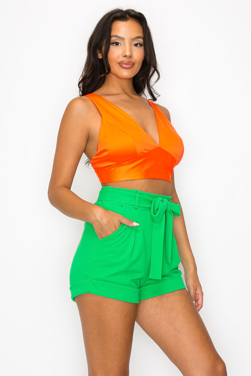Satin V-Neck Bra Crop Top