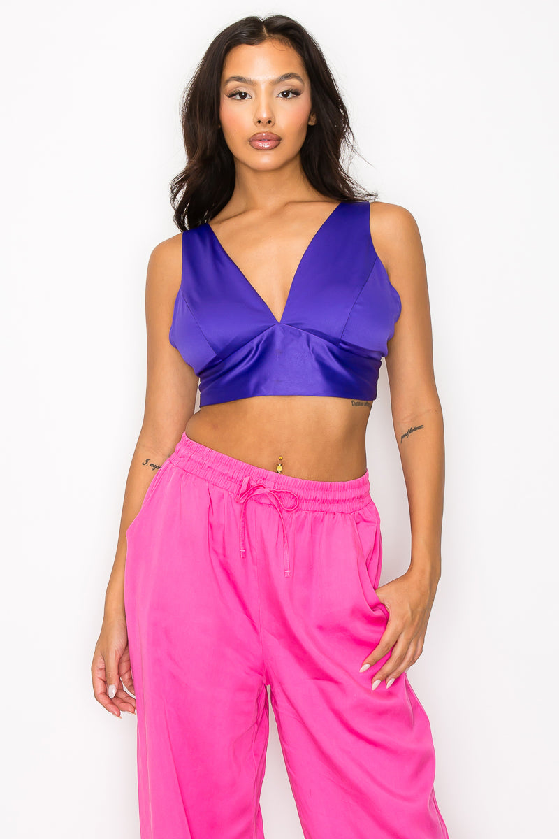 Satin V-Neck Bra Crop Top